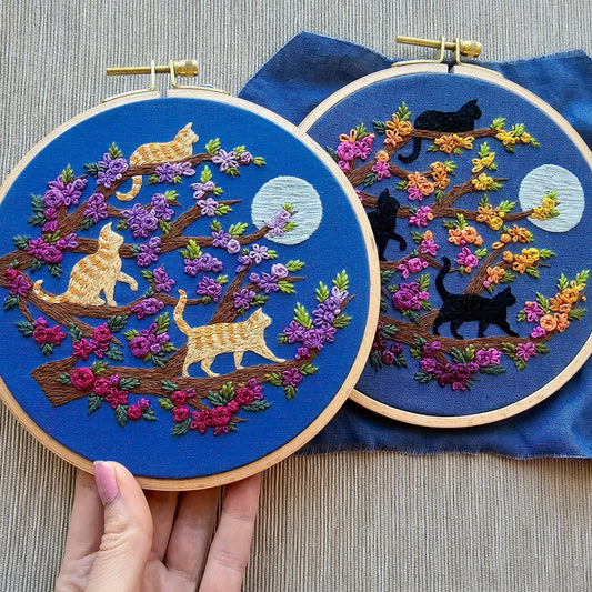 Cats & Full Moon Embroidery Kit: Black Cats