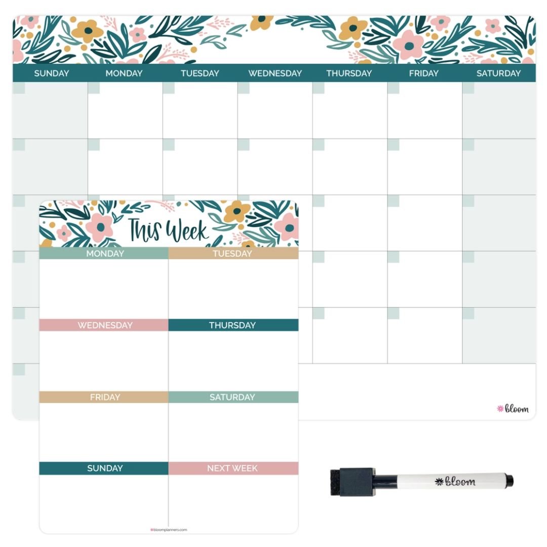 3 Piece Magnetic Dry Erase Planner Set, Garden Blooms - Wordkind Stationery Boutique