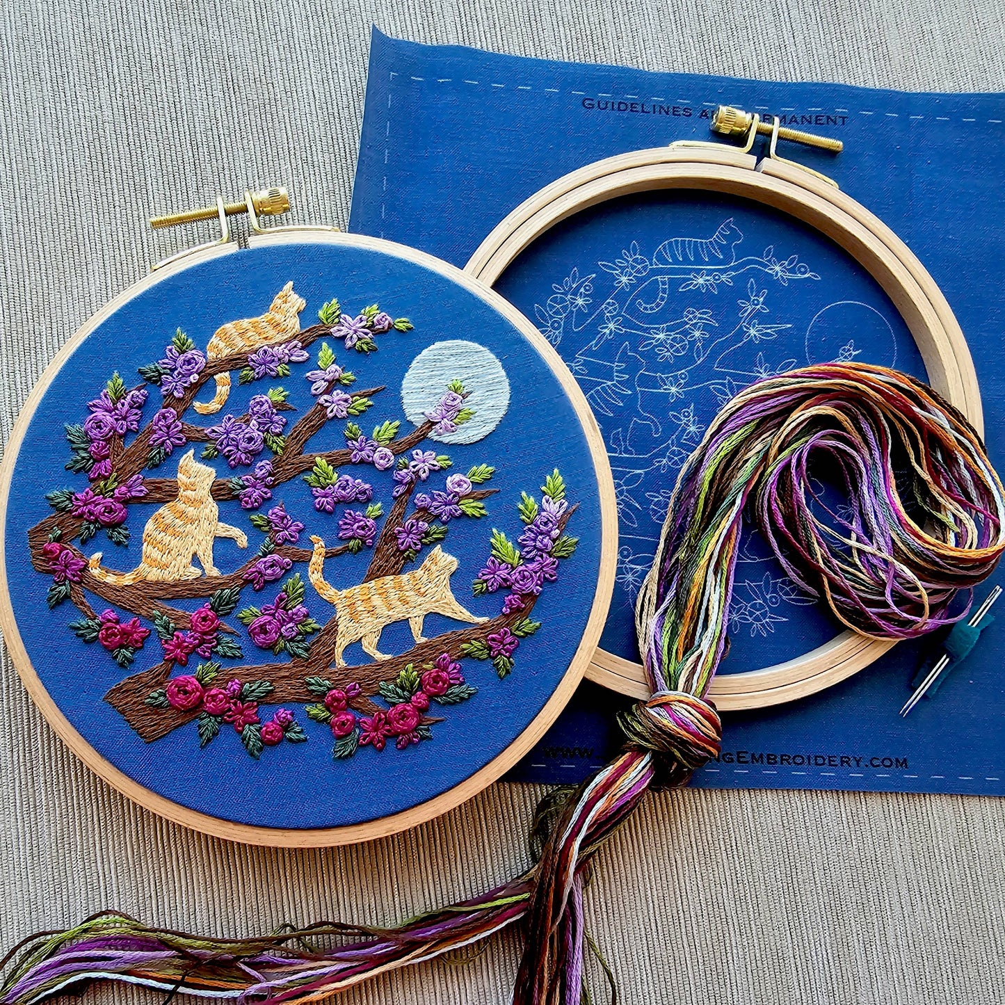 Cats & Full Moon Embroidery Kit: Orange Cats