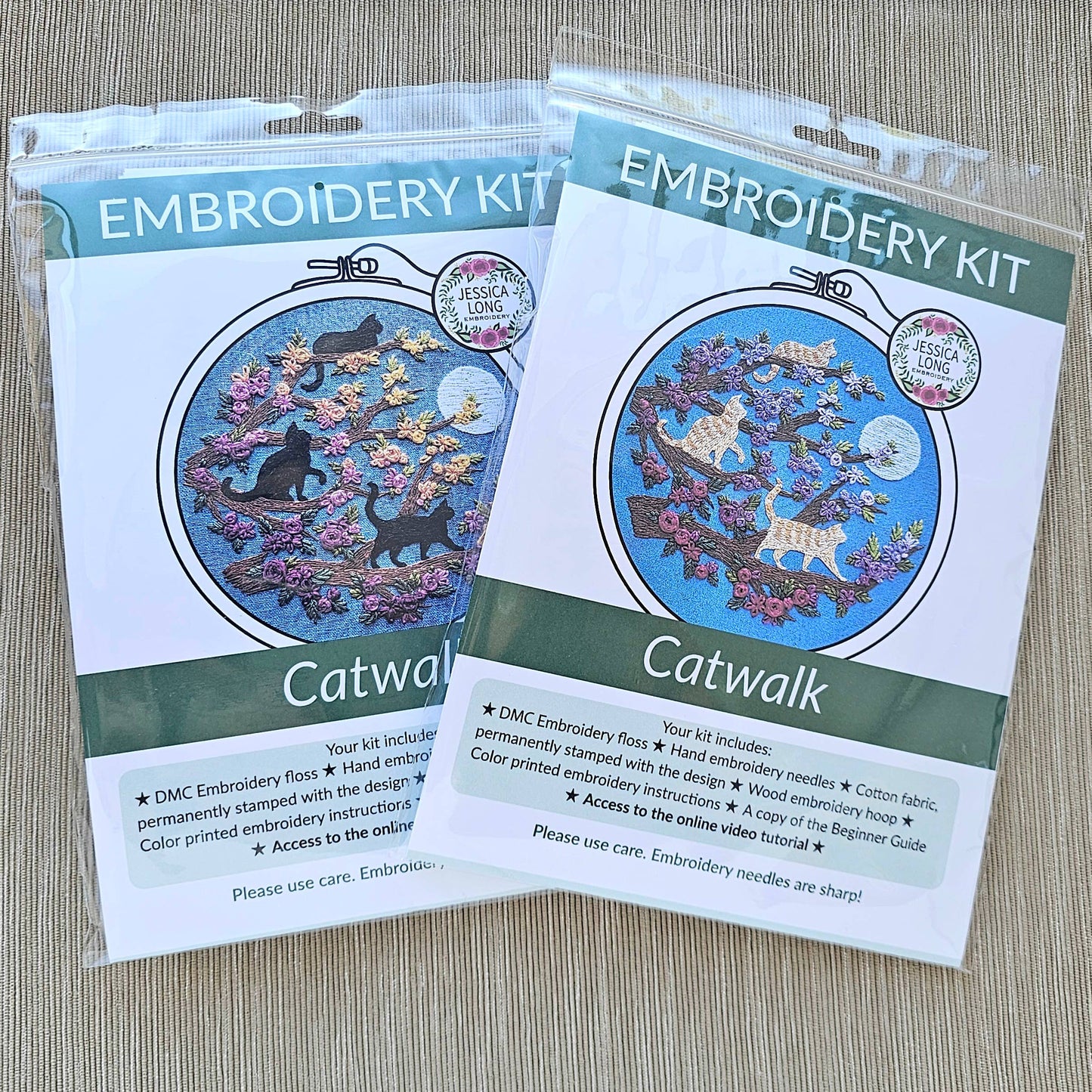 Cats & Full Moon Embroidery Kit: Black Cats