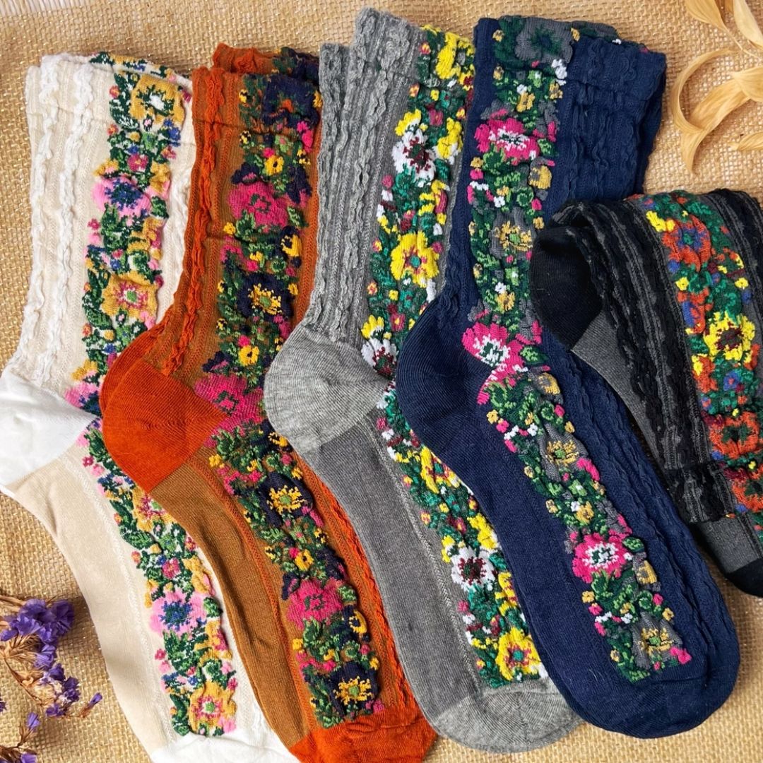 Vintage-Style Floral Boot Socks | Retro Floral Pattern