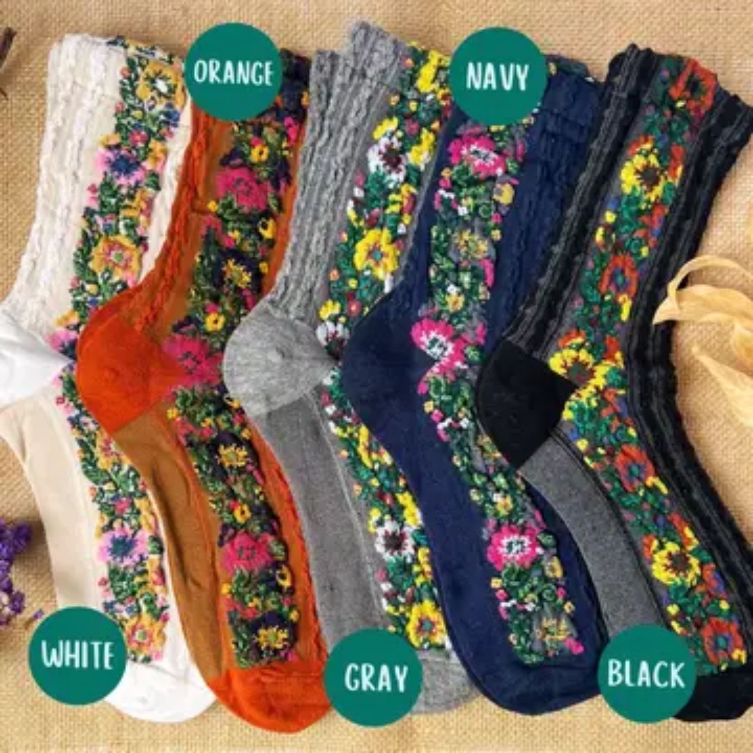 Vintage-Style Floral Boot Socks | Retro Floral Pattern