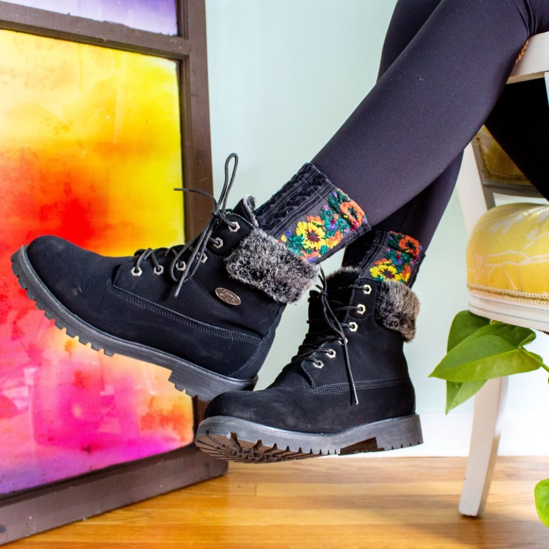 Vintage-Style Floral Boot Socks | Retro Floral Pattern