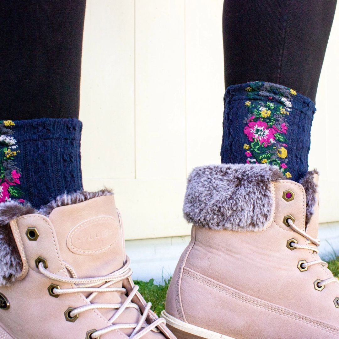 Vintage-Style Floral Boot Socks | Retro Floral Pattern