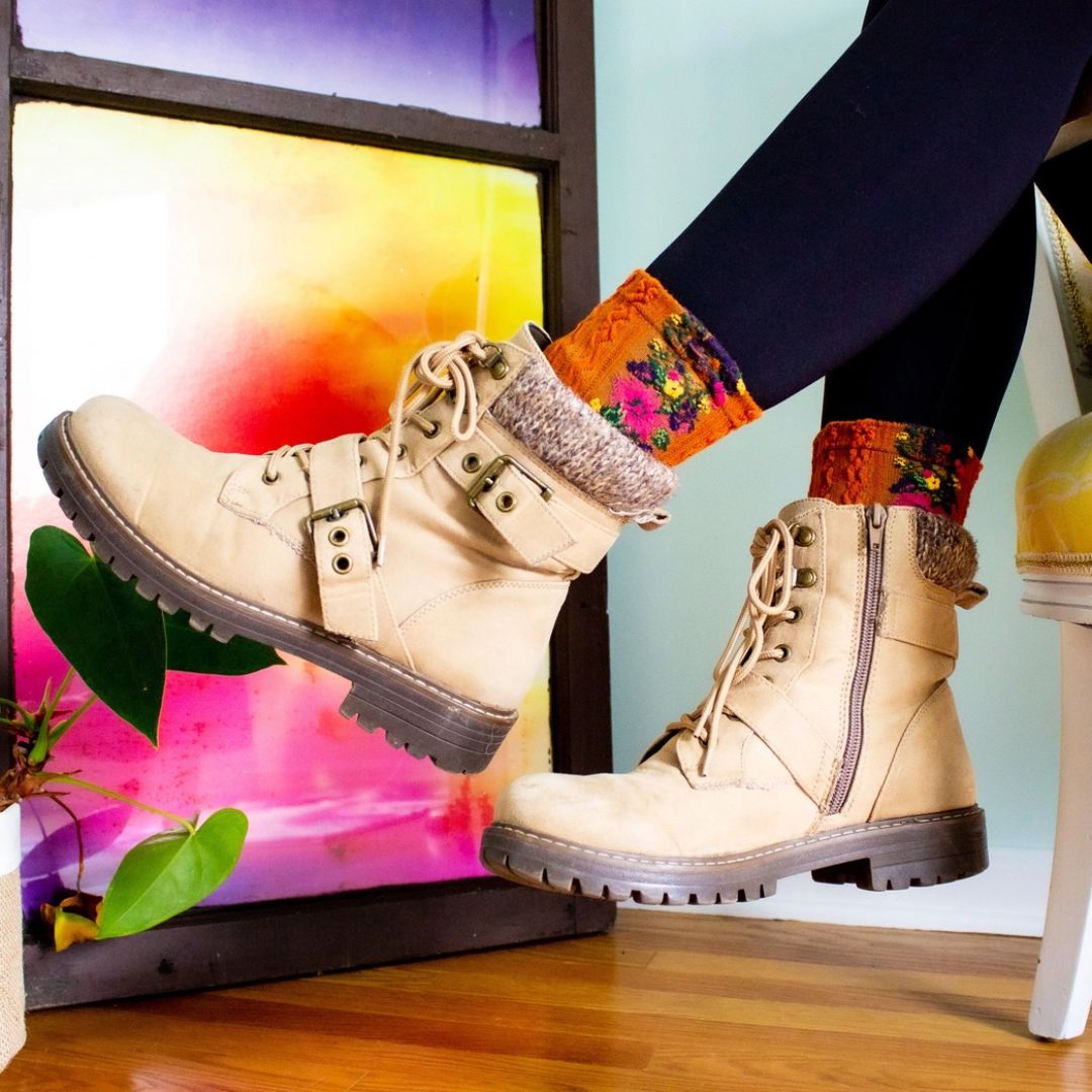 Vintage-Style Floral Boot Socks | Retro Floral Pattern