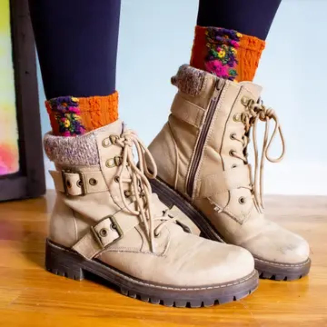 Vintage-Style Floral Boot Socks | Retro Floral Pattern