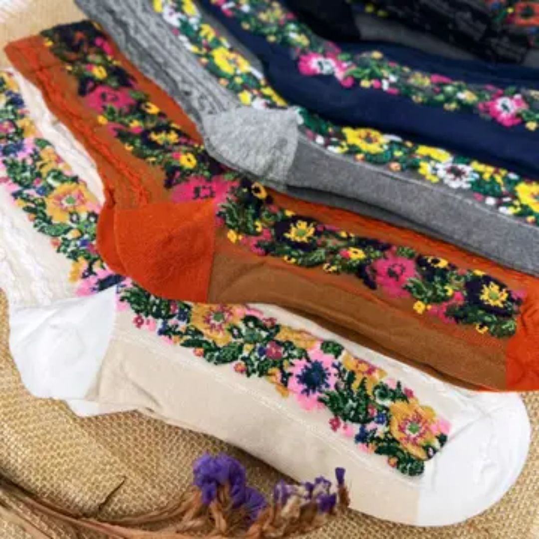 Vintage-Style Floral Boot Socks | Retro Floral Pattern