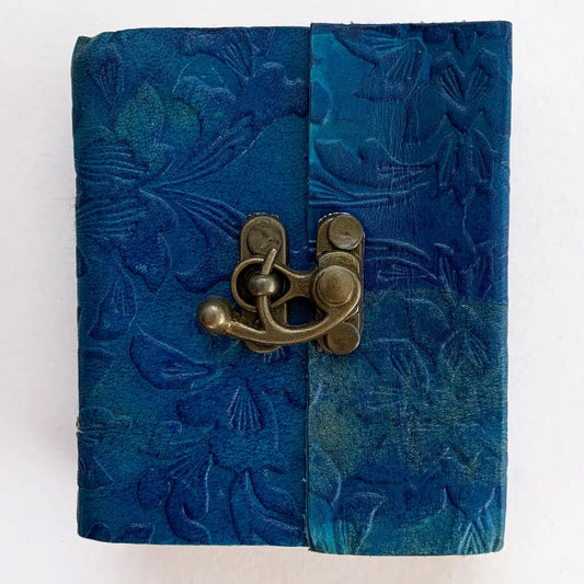 Blue embossed leather 3x4 inch mini journal.