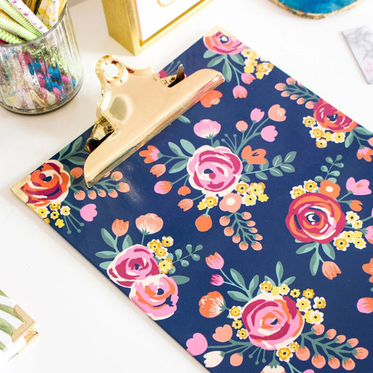 Clipboard- Vintage Florals on Blue Background
