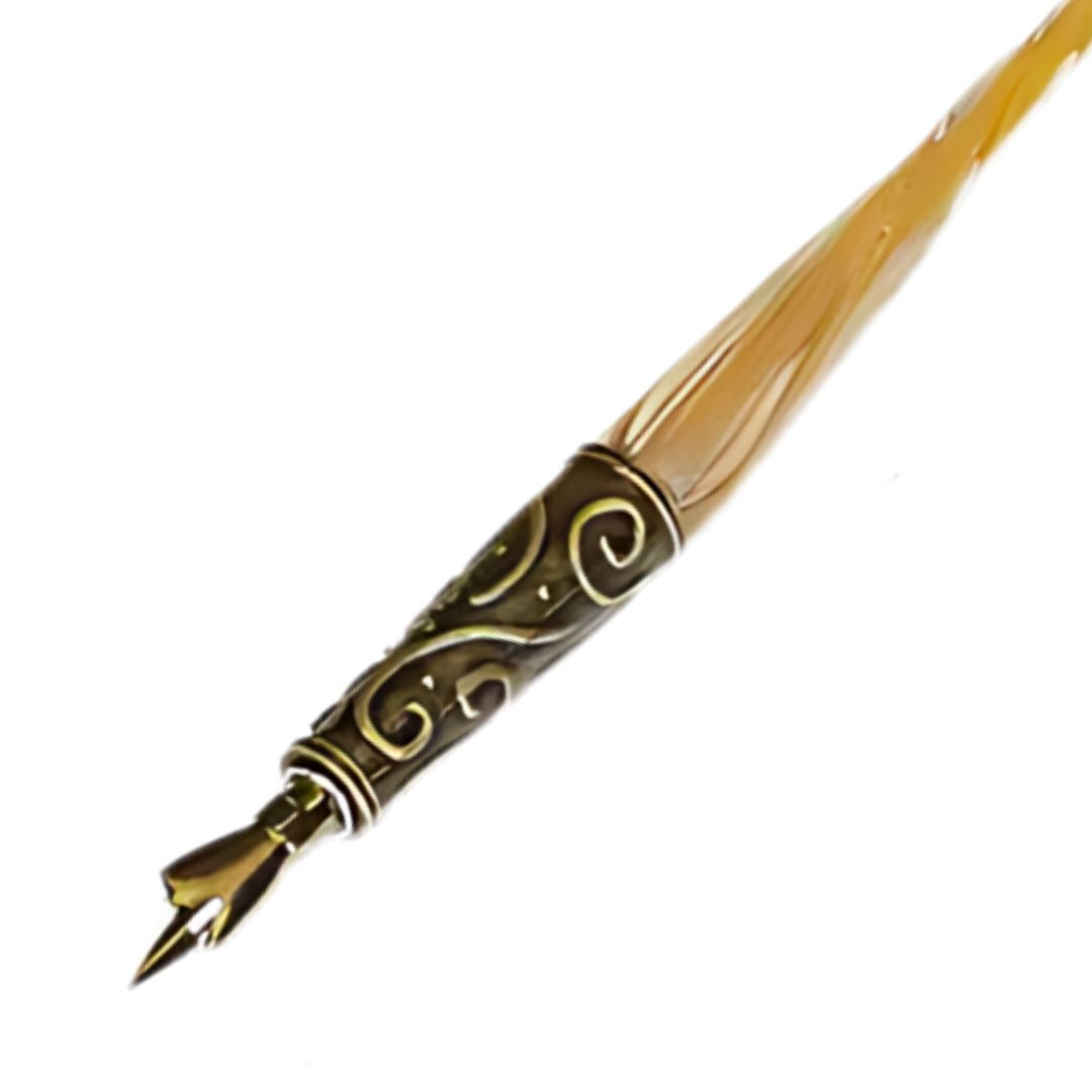 Glass Pen and Ink Set with Decorative Metal Holder and Nibs -Gold - Wordkind