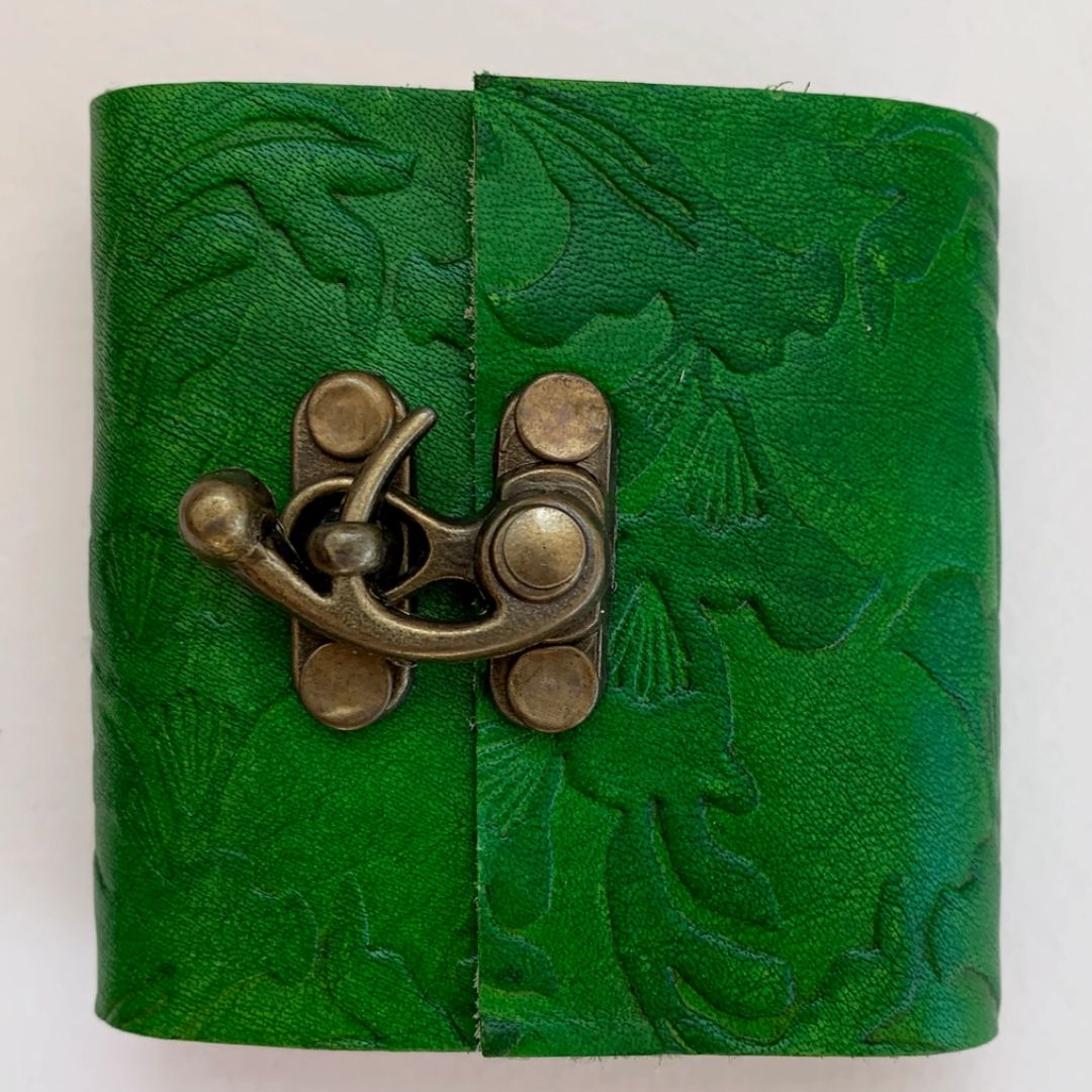 Green embossed leather 3x4 mini journal