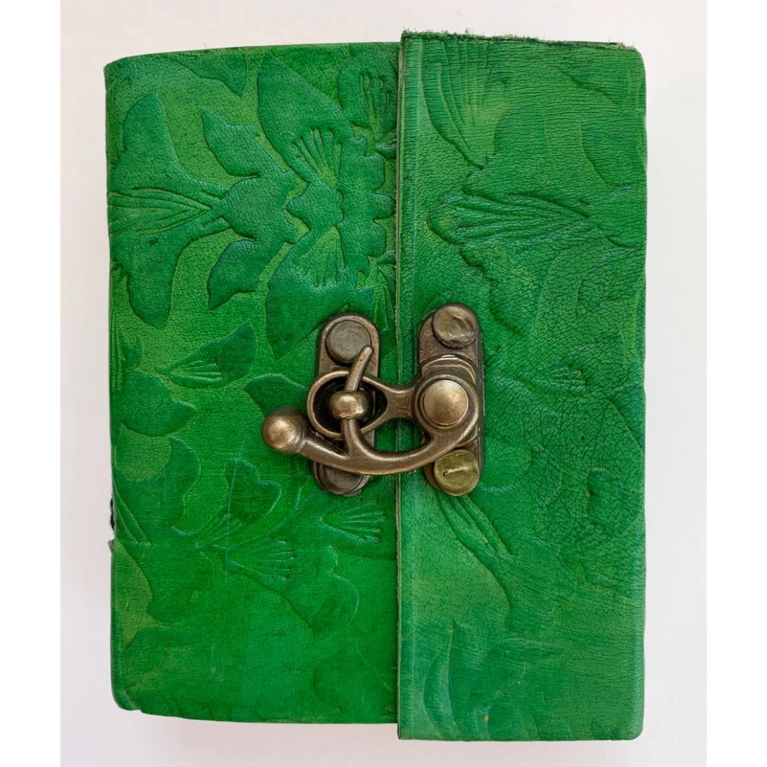 Green embossed leather 3x4 mini journal