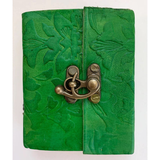 Green embossed leather 3x4 mini journal