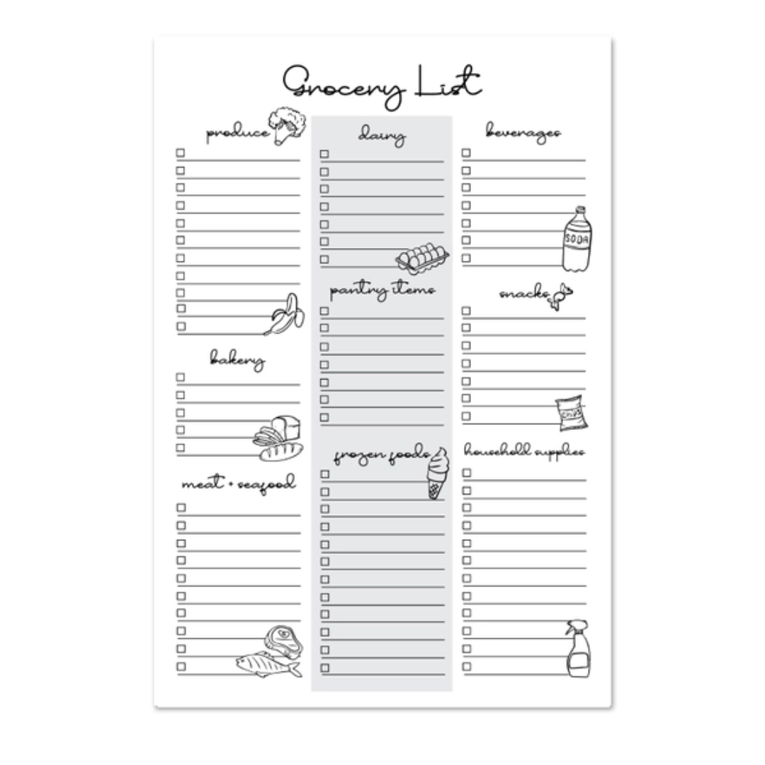 Grocery List Sticky 8.5x5.5 Note Pad - Wordkind