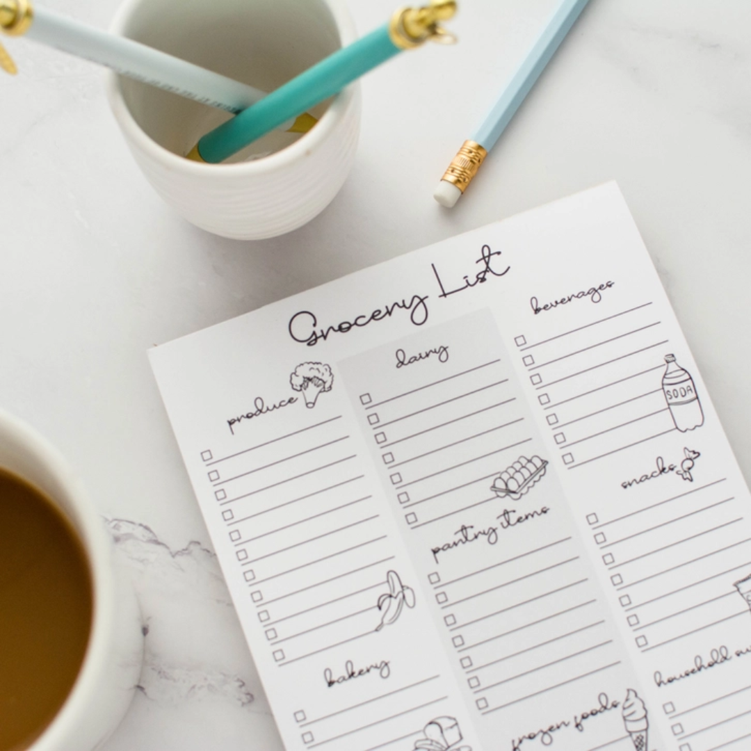 Grocery List Sticky 8.5x5.5 Note Pad - Wordkind