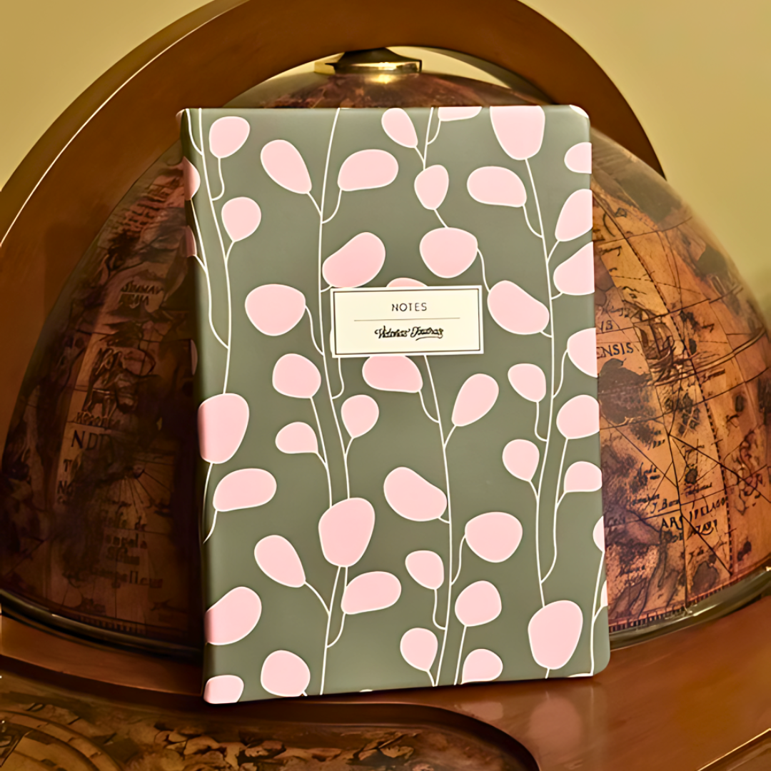 Vegan Leather Hard Cover Journal, Pouch and Pen Gift Set (Green/Pink) - Wordkind