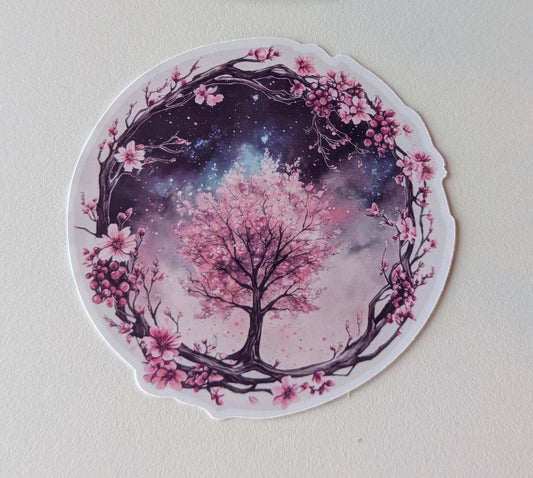 Cherry Blossom Galaxy Vinyl Sticker | Made in Canada - Wordkind Stationery Boutique
