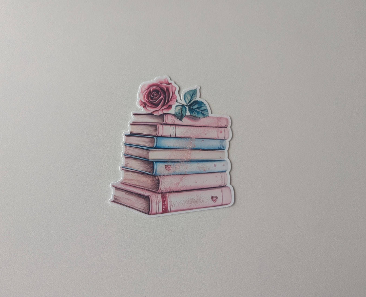 Gold Laced Stack of Books and Rose Vinyl Sticker - Wordkind Stationery Boutique