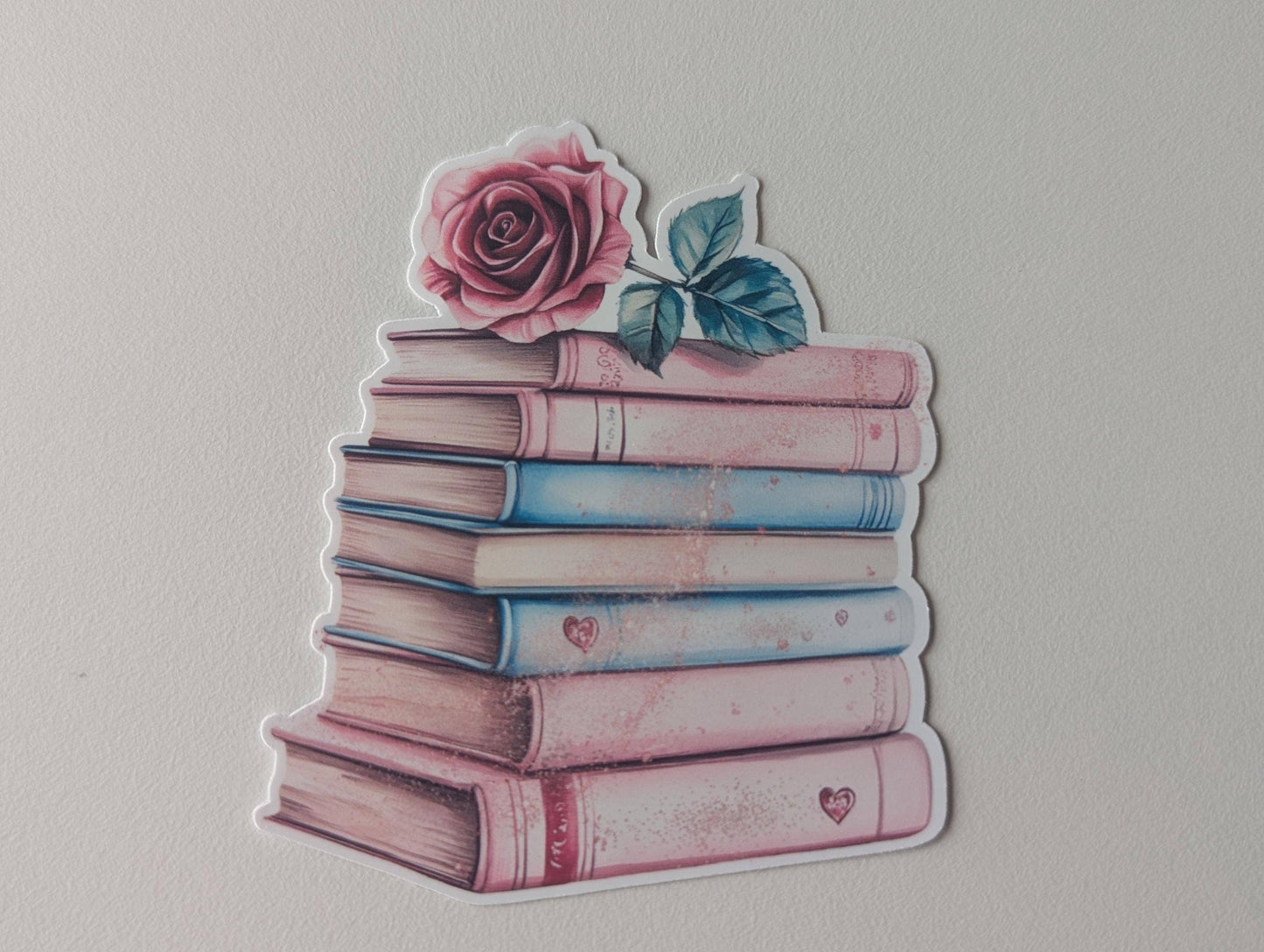 Gold Laced Stack of Books and Rose Vinyl Sticker - Wordkind Stationery Boutique