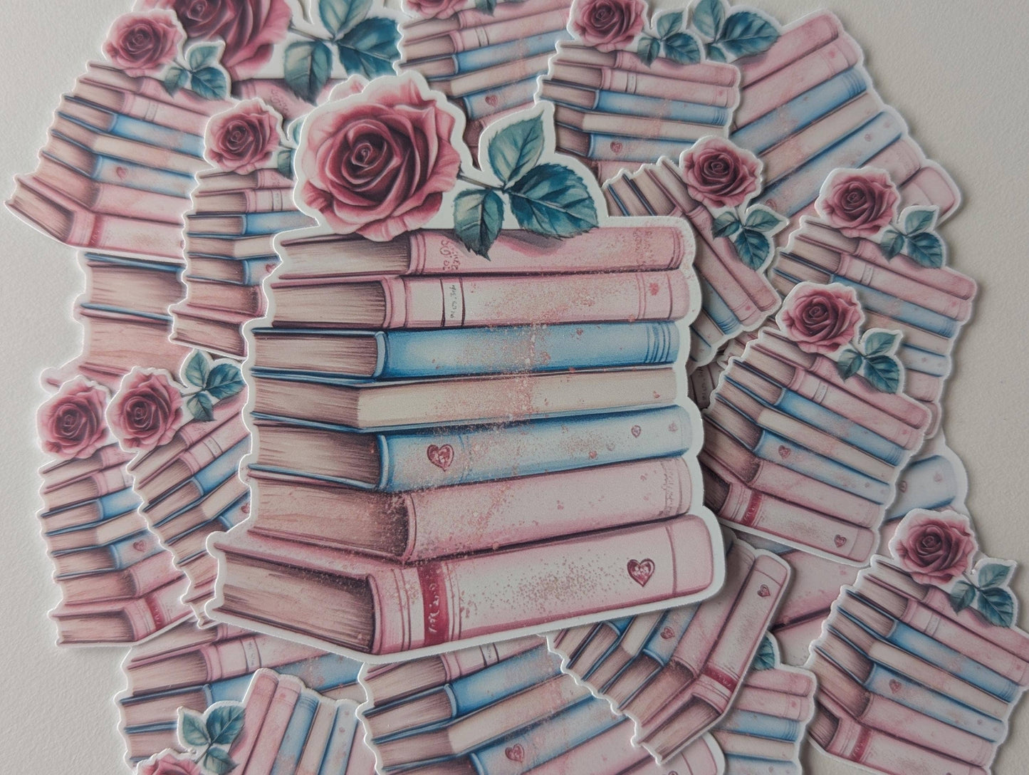 Gold Laced Stack of Books and Rose Vinyl Sticker - Wordkind Stationery Boutique