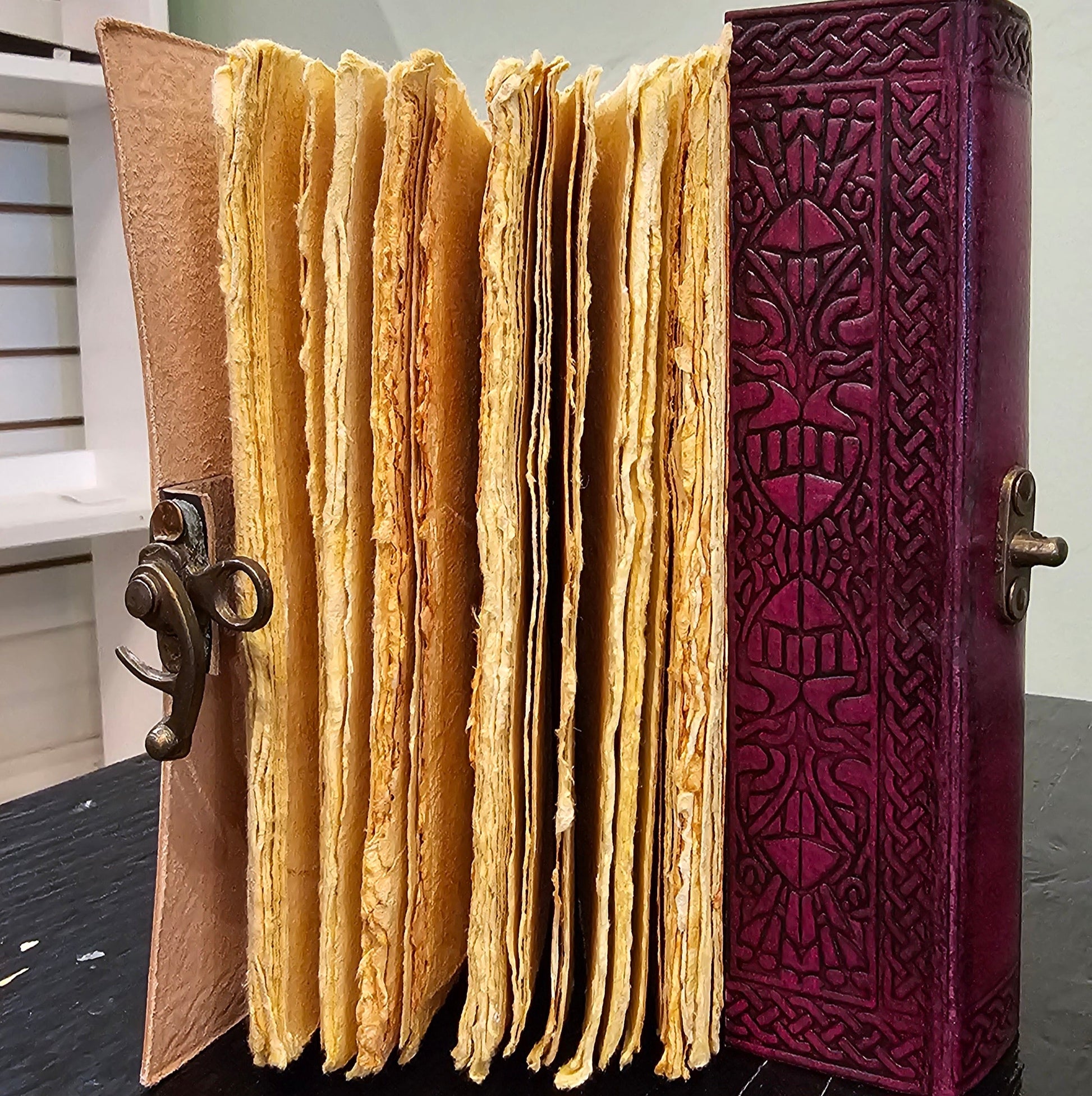 Handmade Celtic Horse Leather Journal in Royal Fuchsia - Wordkind Stationery Boutique