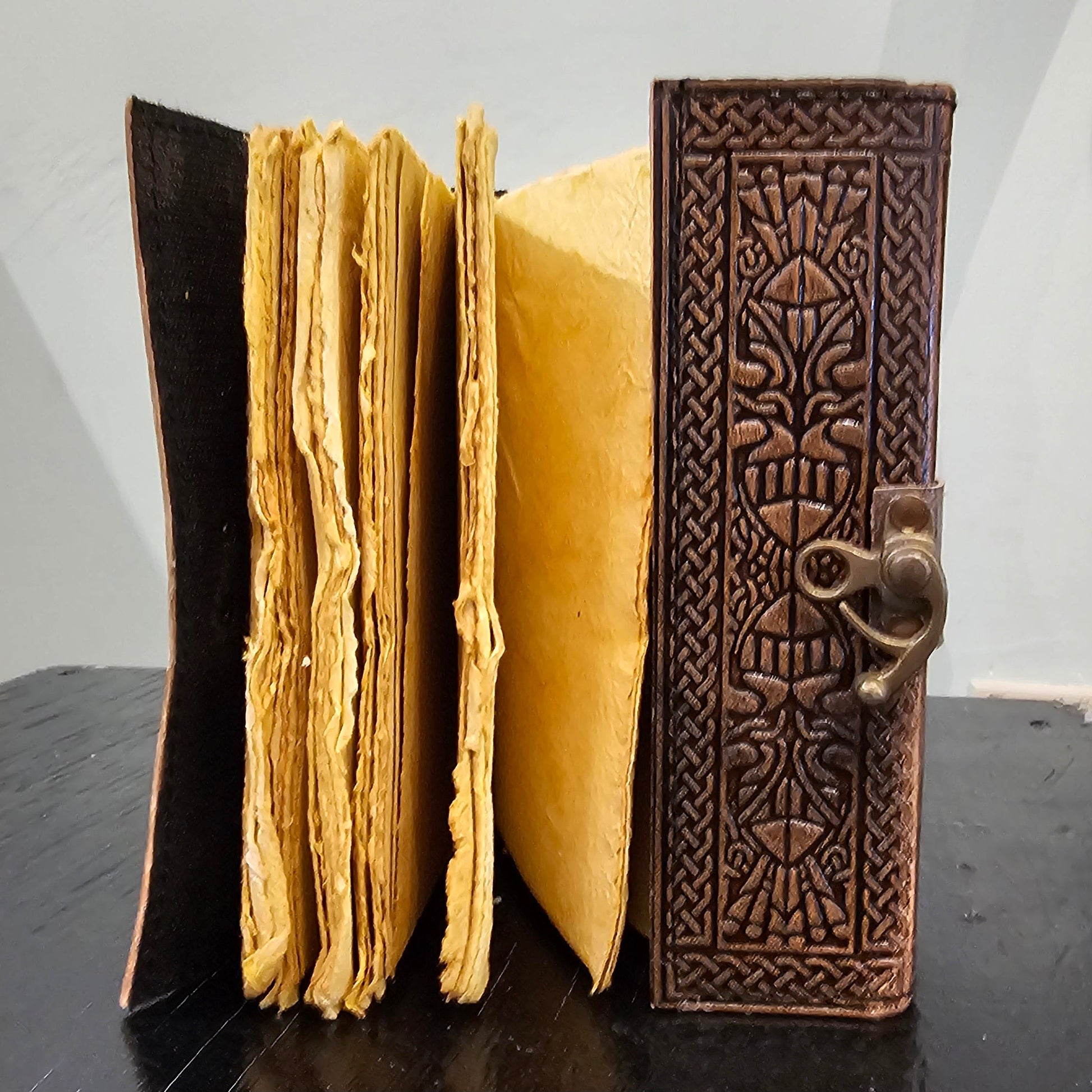 Handmade Celtic Unicorn Leather Journal in Golden Tan - Wordkind Stationery Boutique