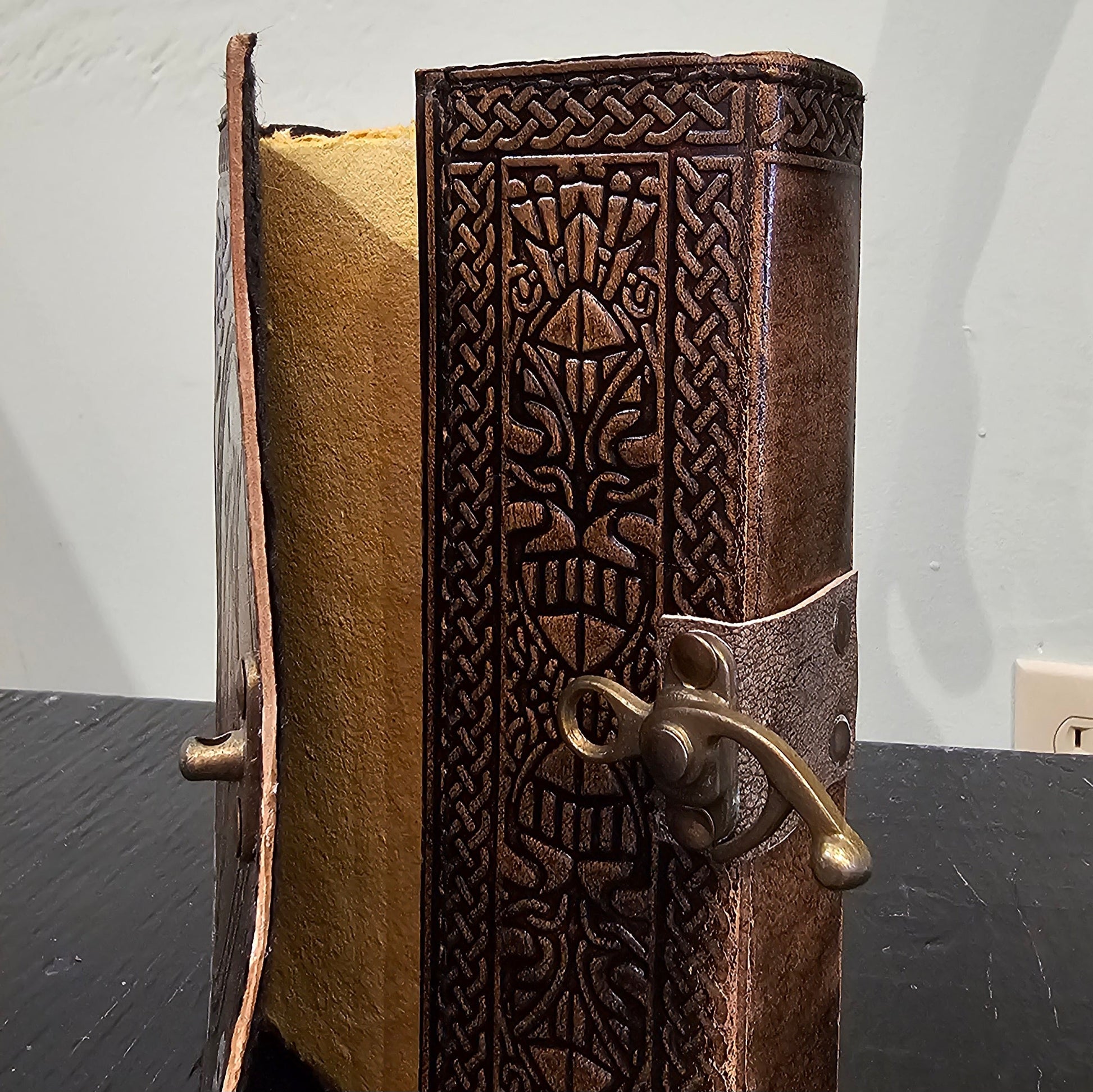 Handmade Celtic Unicorn Leather Journal in Golden Tan - Wordkind Stationery Boutique