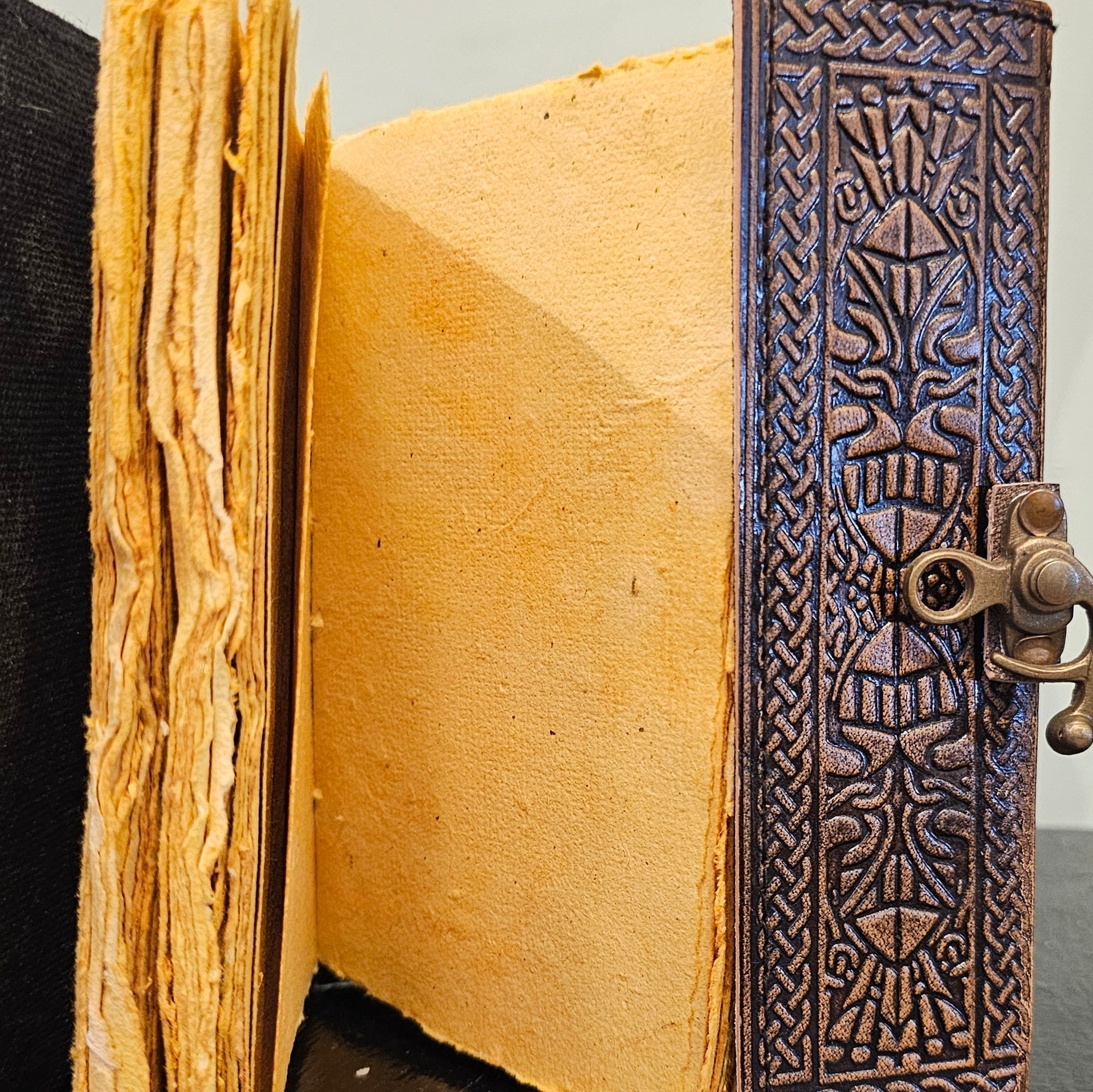 Handmade Celtic Unicorn Leather Journal in Golden Tan - Wordkind Stationery Boutique