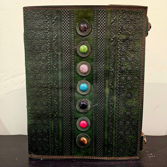 Handmade Gemstone Leather Journal – Elegant Dark Green - Wordkind Stationery Boutique