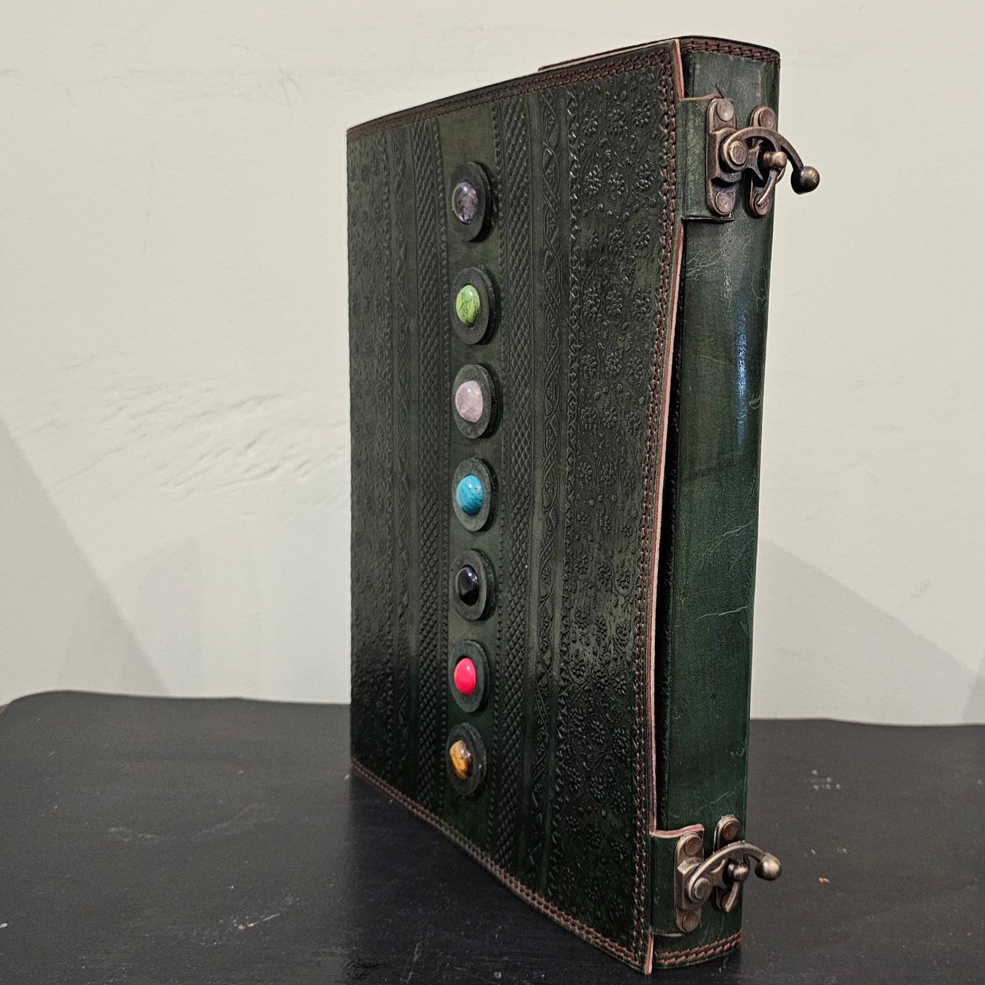 Handmade Gemstone Leather Journal – Elegant Dark Green - Wordkind Stationery Boutique