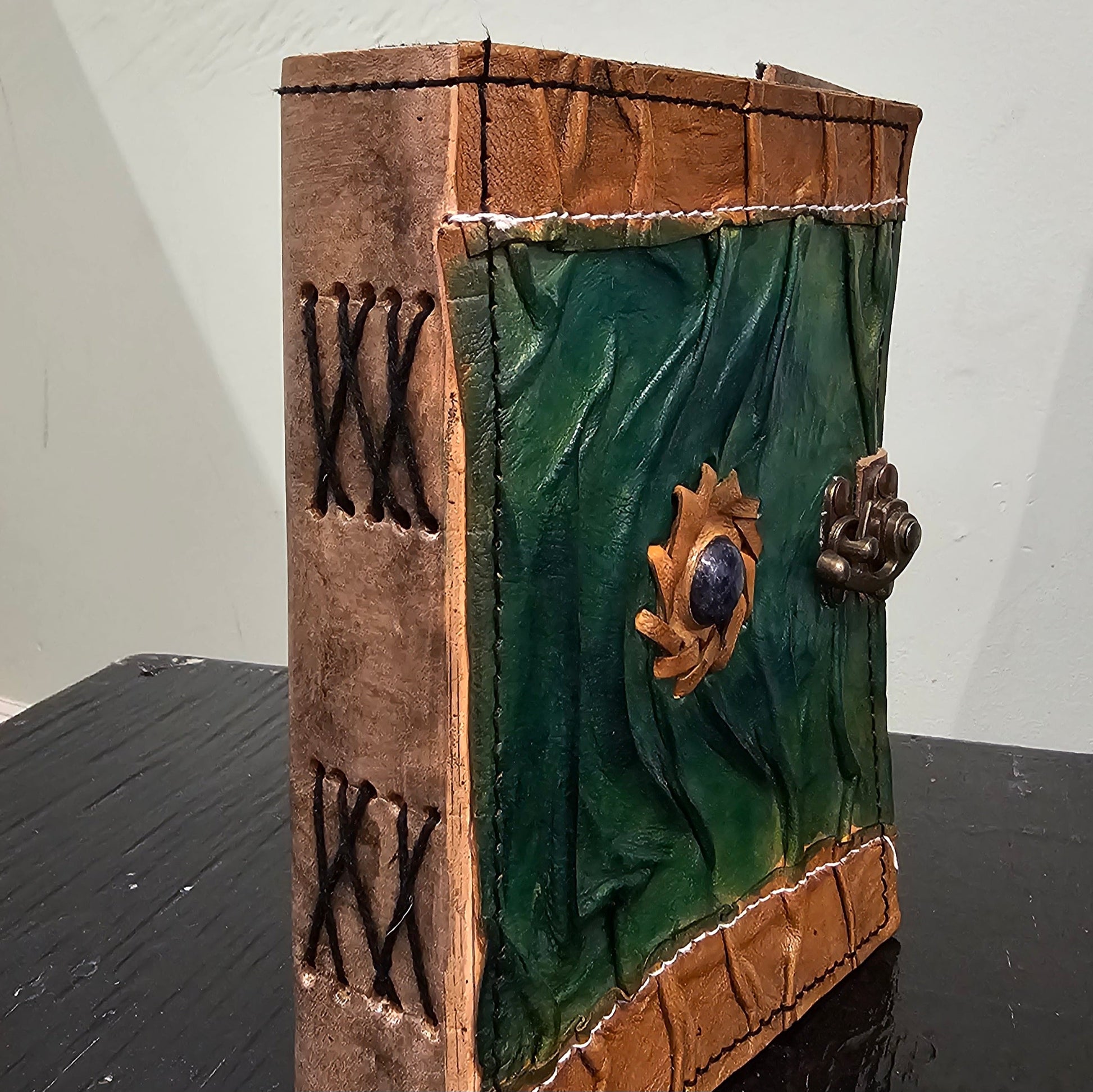 Handmade Leather Journal with Lapis Lazuli Gemstone - Wordkind Stationery Boutique