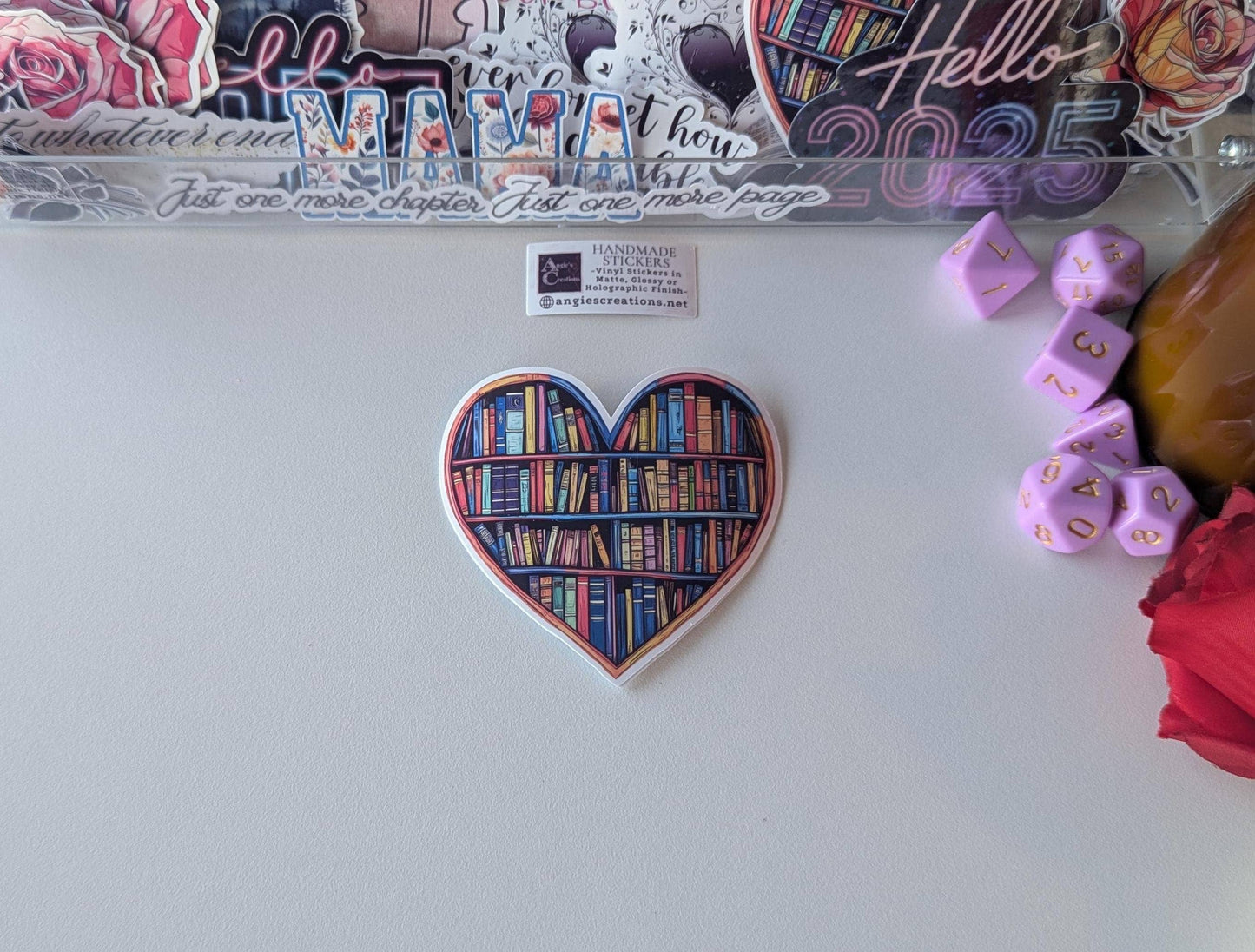 Heart Bookshelf Vinyl Sticker | Made in Canada - Wordkind Stationery Boutique