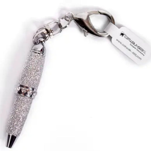 Silver Sparkle Mini Keyring Pen: Sleek and Shimmering