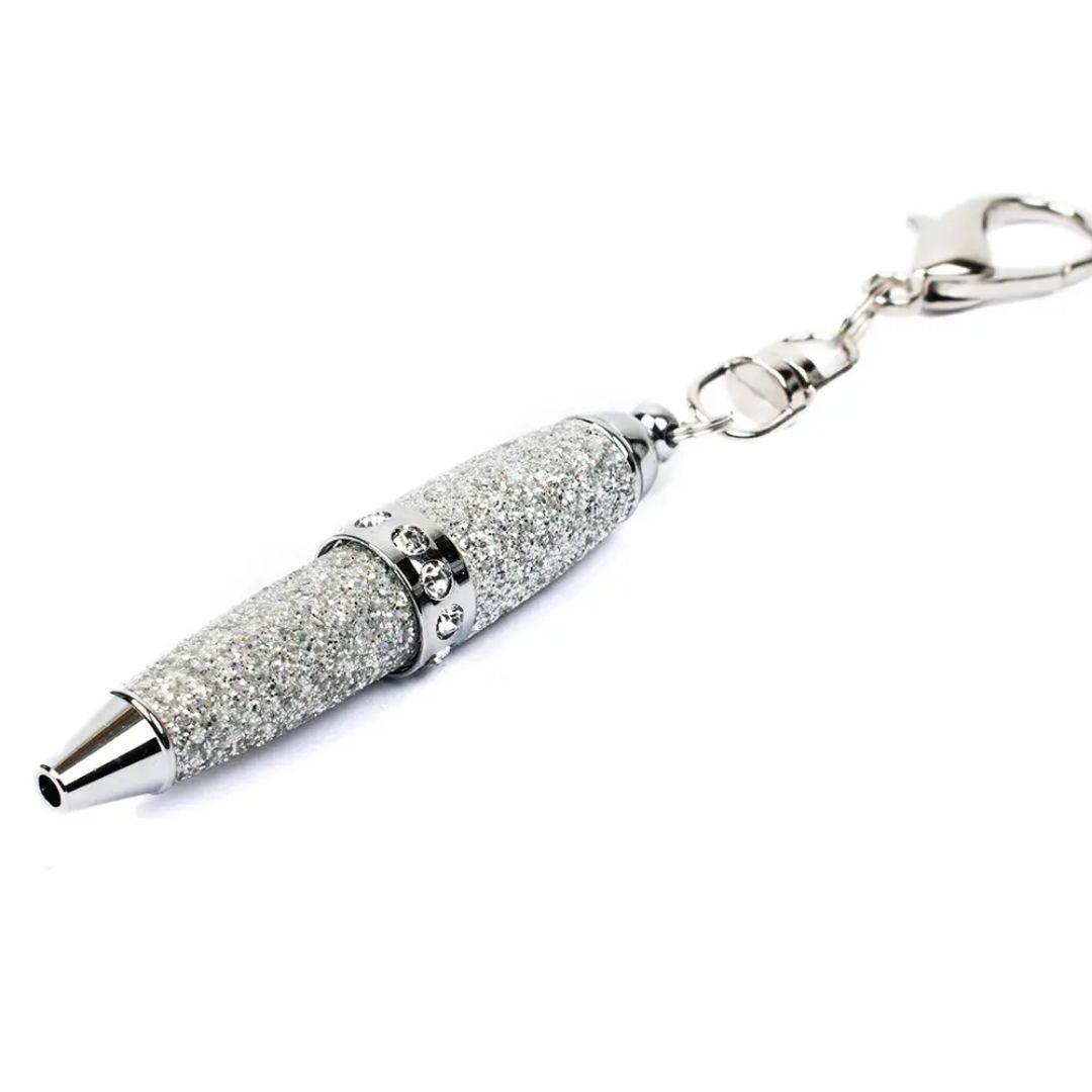 Silver Sparkle Mini Keyring Pen: Sleek and Shimmering