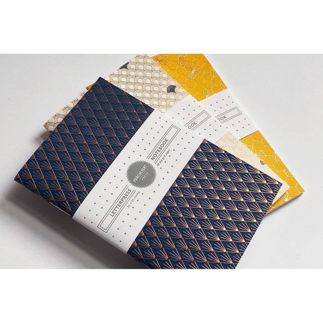 Set of 3 Pocket Letterpress Notebooks - Geometric Foil: Dot Pages - Wordkind Stationery Boutique