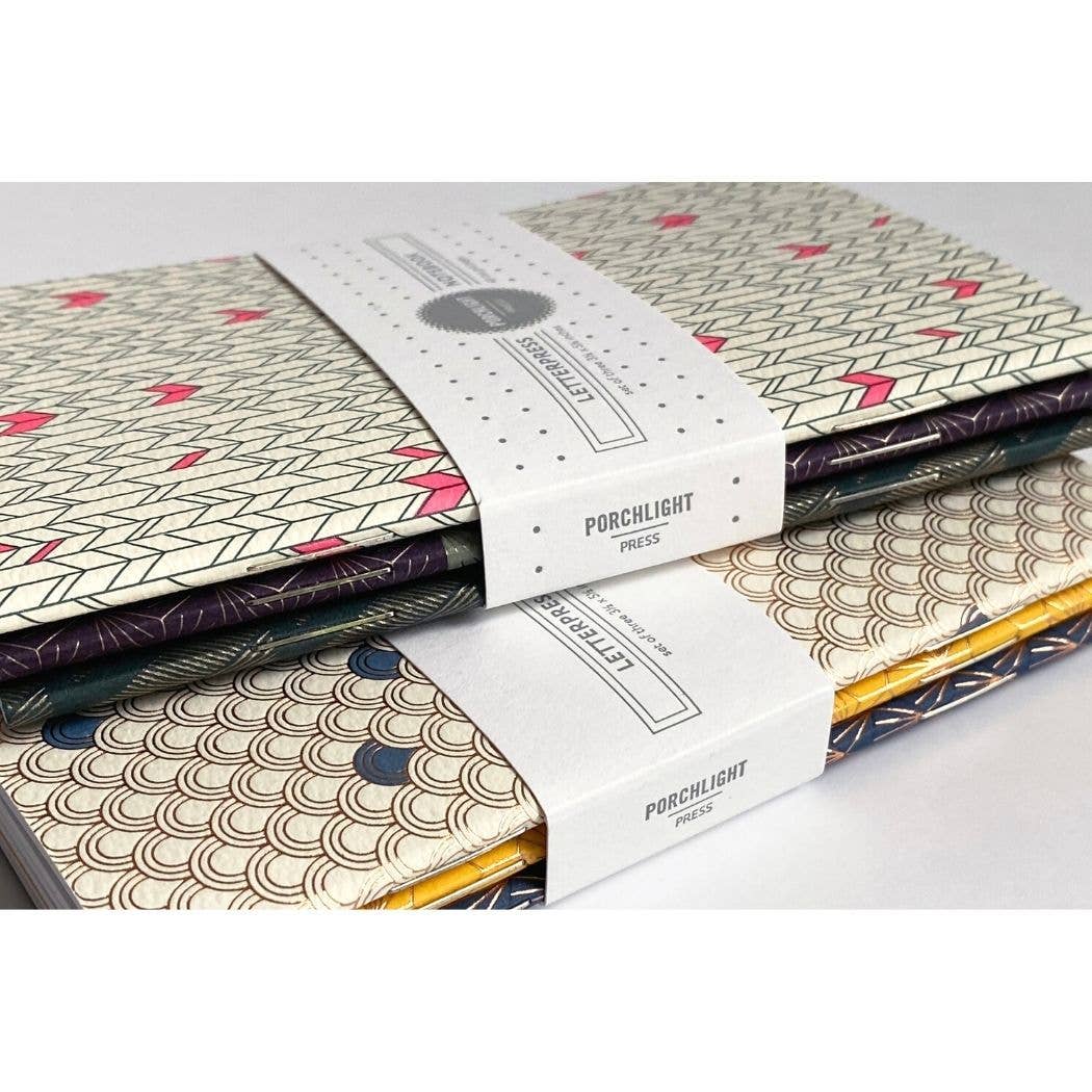 Set of 3 Pocket Letterpress Notebooks - Geometric Foil: Dot Pages - Wordkind Stationery Boutique