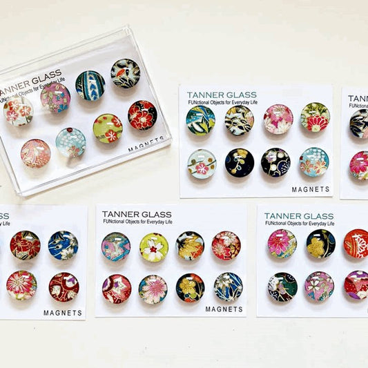 Chiyogami (Washi Paper) Glass Magnet Set- 8 pack - Wordkind