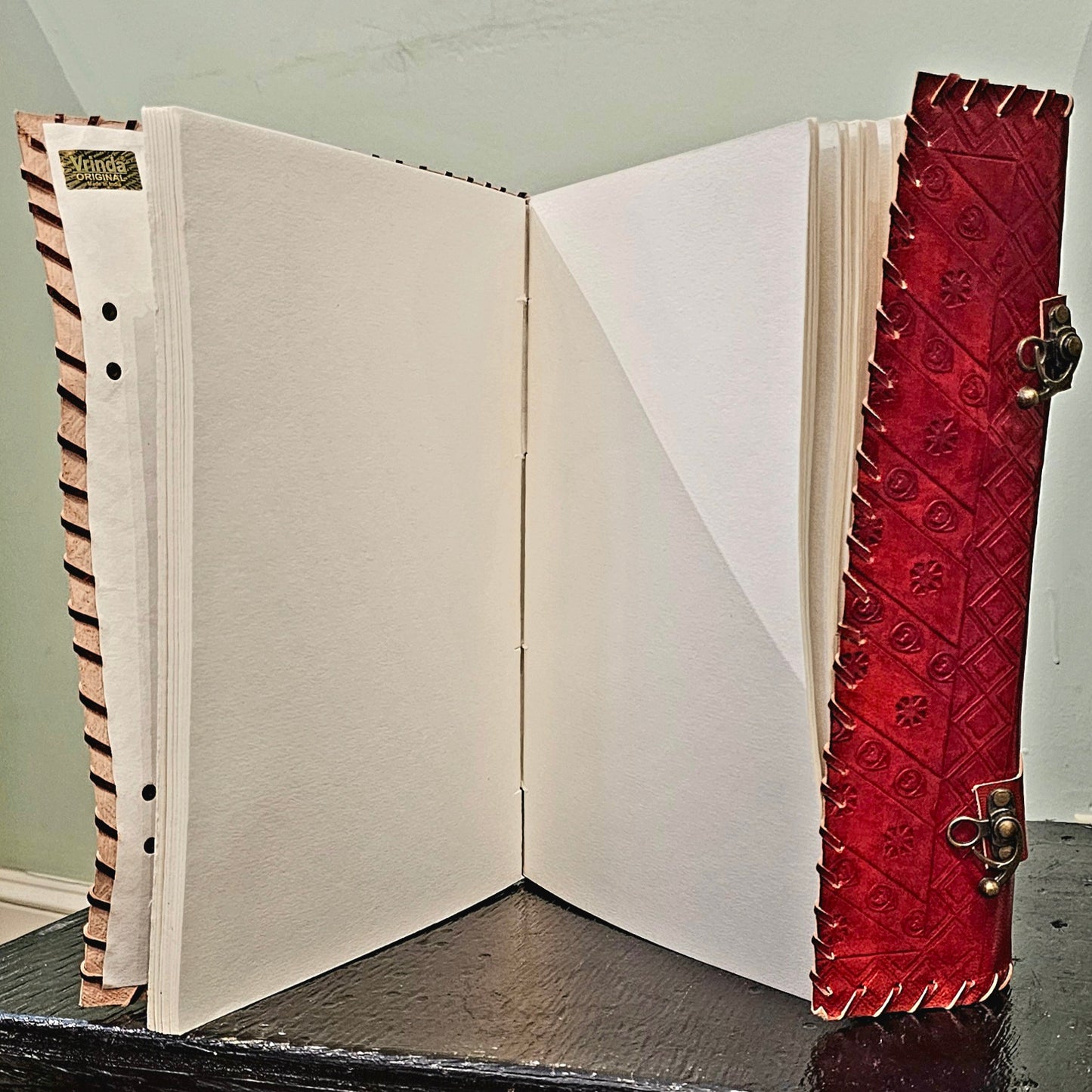 Sienna-Coloured Leather Journal with Lapis Lazuli Gemstones