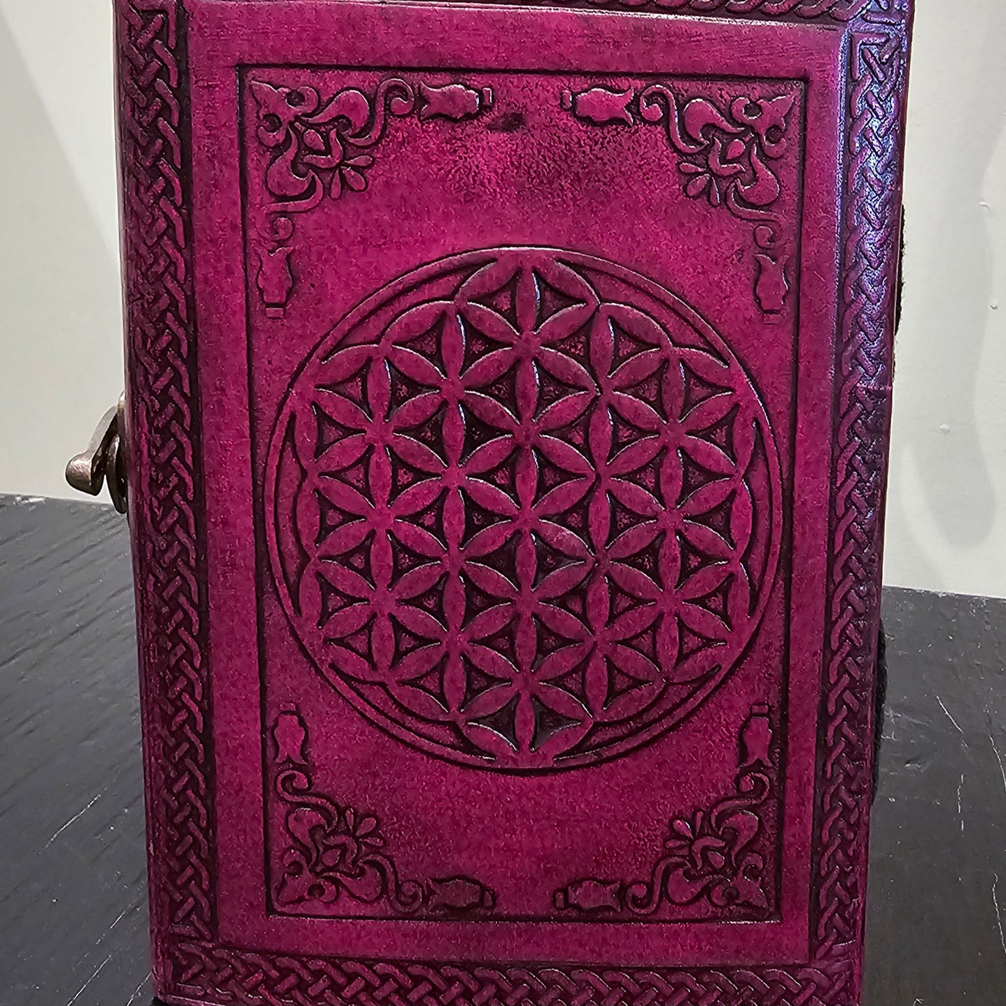 Handmade Celtic Horse Leather Journal in Royal Fuchsia