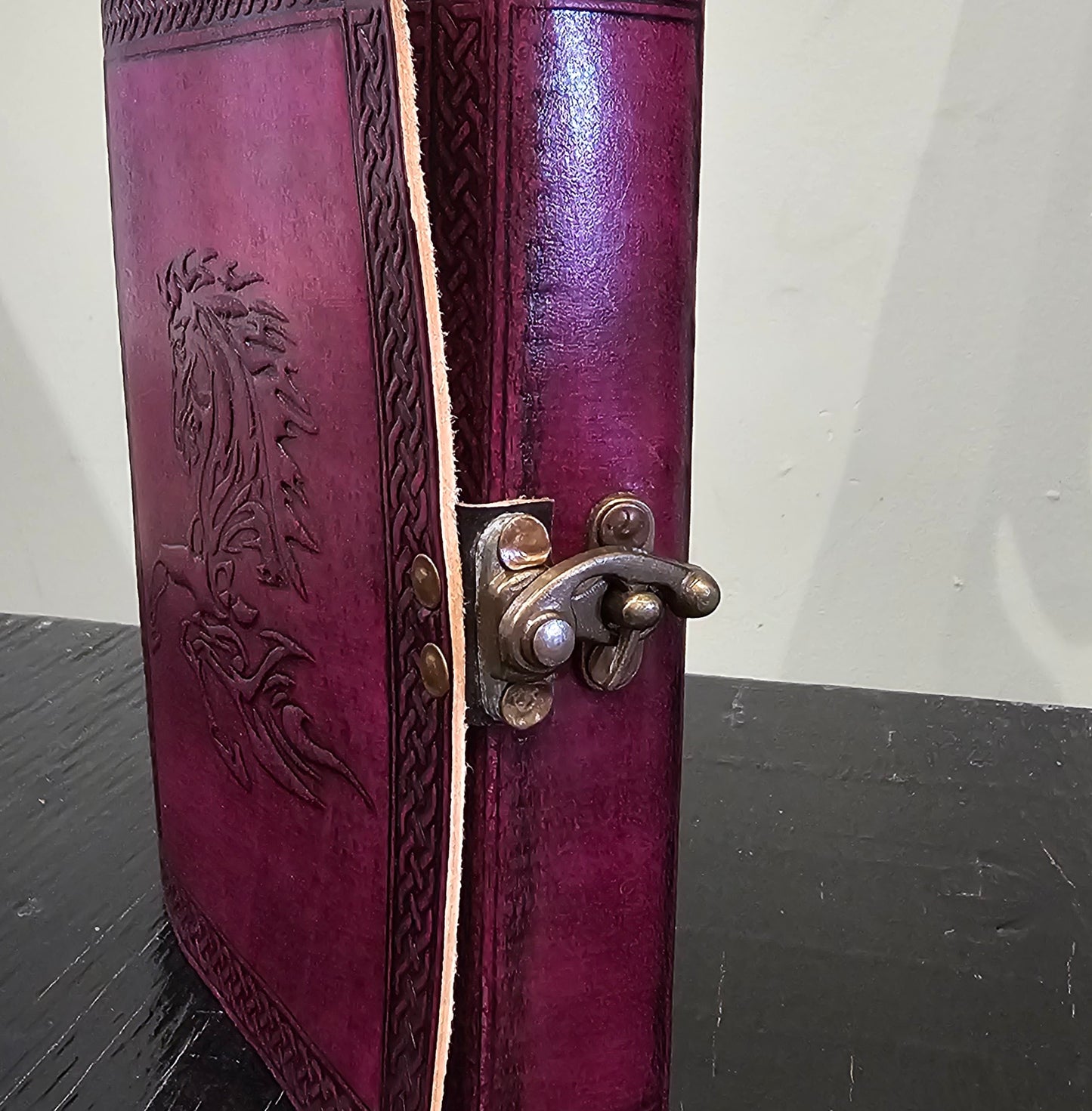 Handmade Celtic Horse Leather Journal in Royal Fuchsia