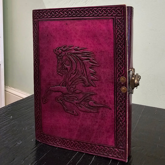 Handmade Celtic Horse Leather Journal in Royal Fuchsia