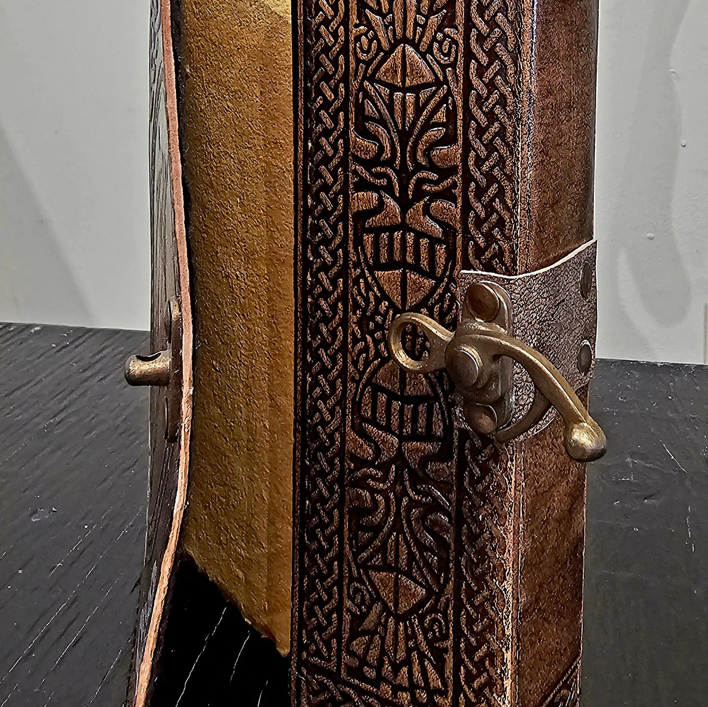 Handmade Celtic Unicorn Leather Journal in Golden Tan