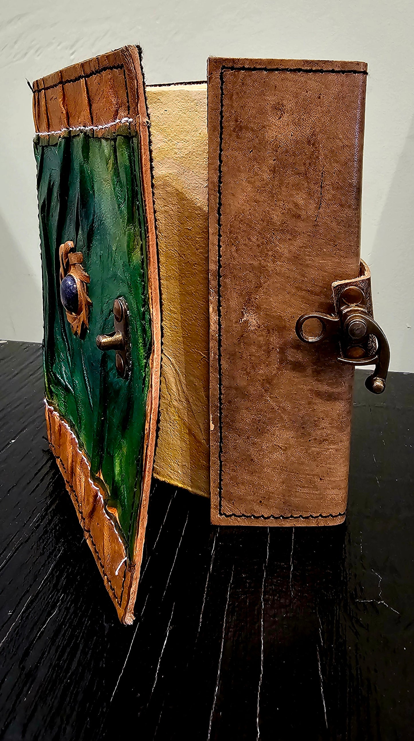 Handmade Leather Journal with Lapis Lazuli Gemstone