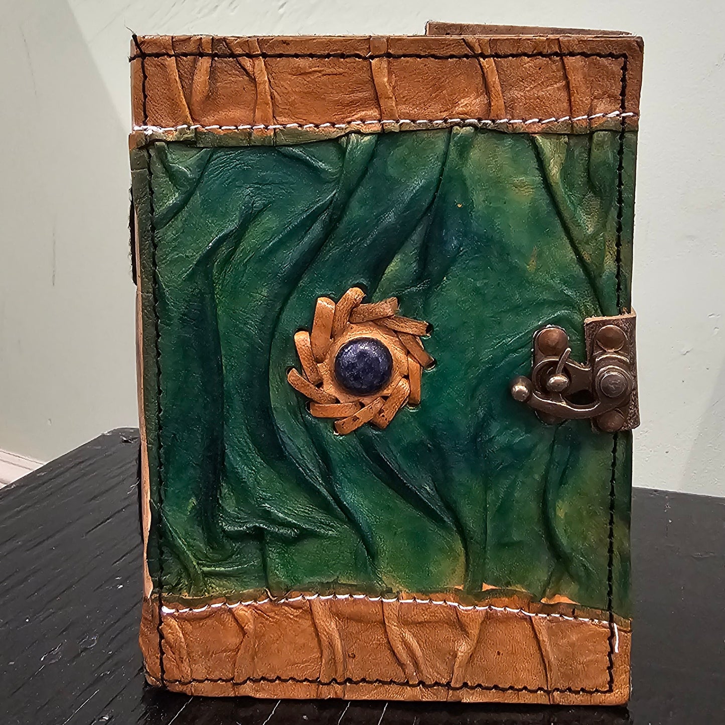 Handmade Leather Journal with Lapis Lazuli Gemstone