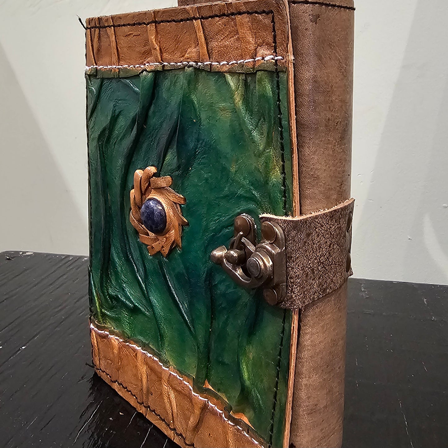 Handmade Leather Journal with Lapis Lazuli Gemstone