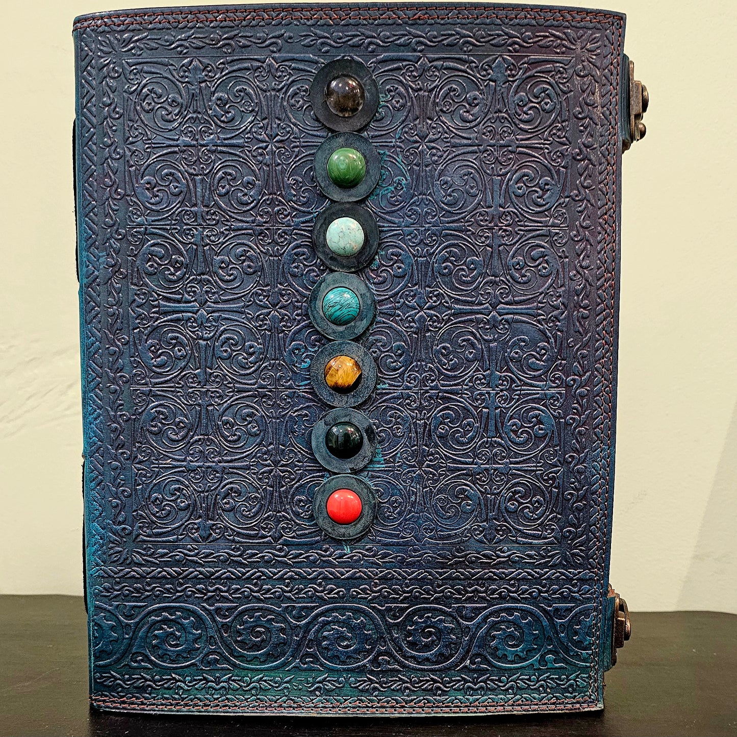 Handmade Leather Journal with Gemstones – Elegant Deep Turquoise