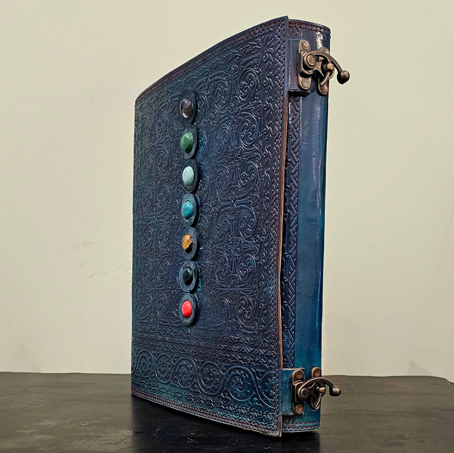 Handmade Leather Journal with Gemstones – Elegant Deep Turquoise