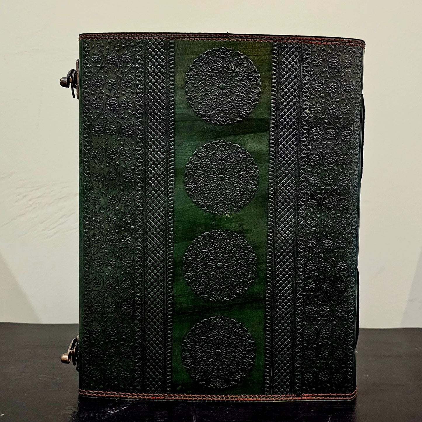 Handmade Gemstone Leather Journal – Elegant Dark Green