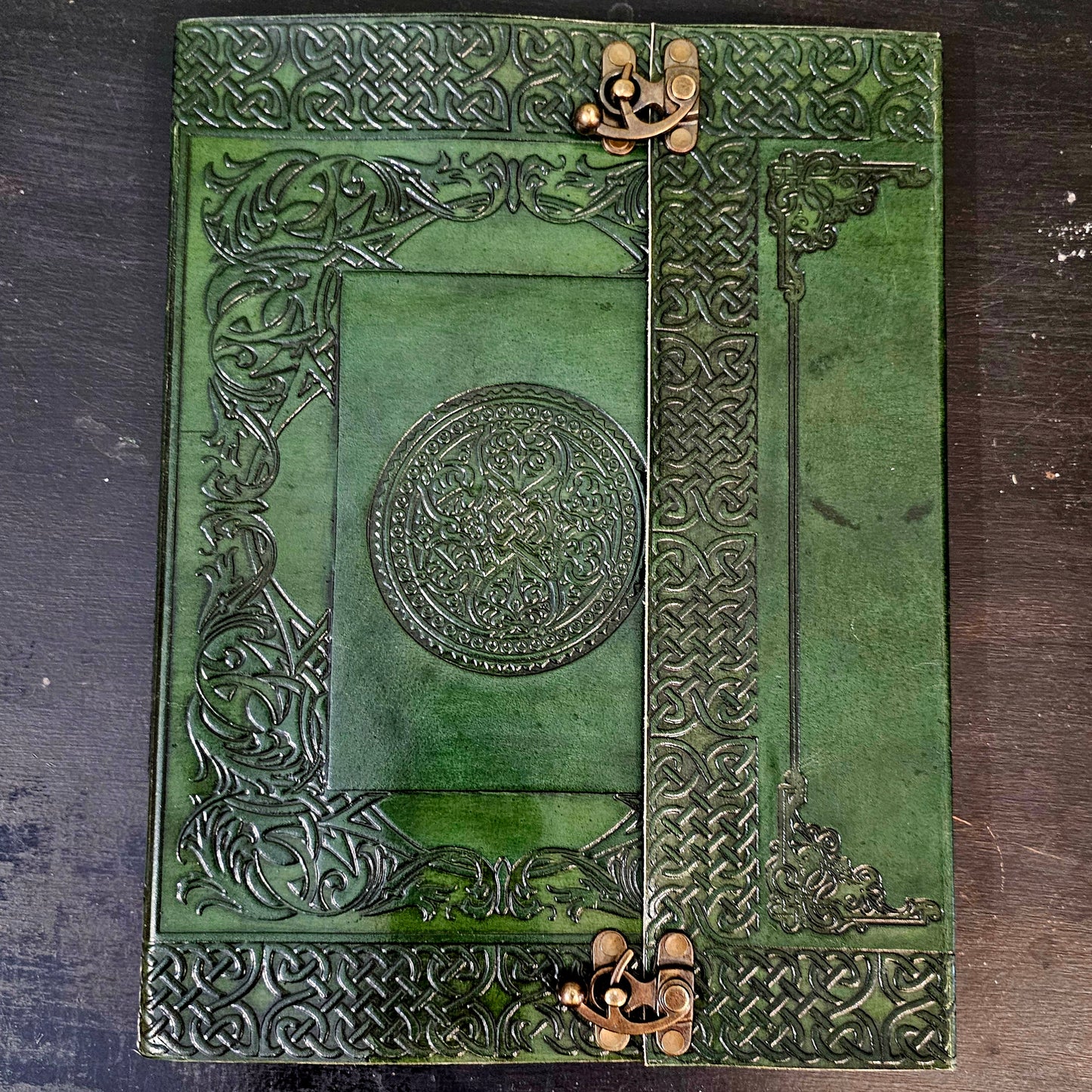 Handmade Celtic Knotwork Leather Journal – Emerald Green