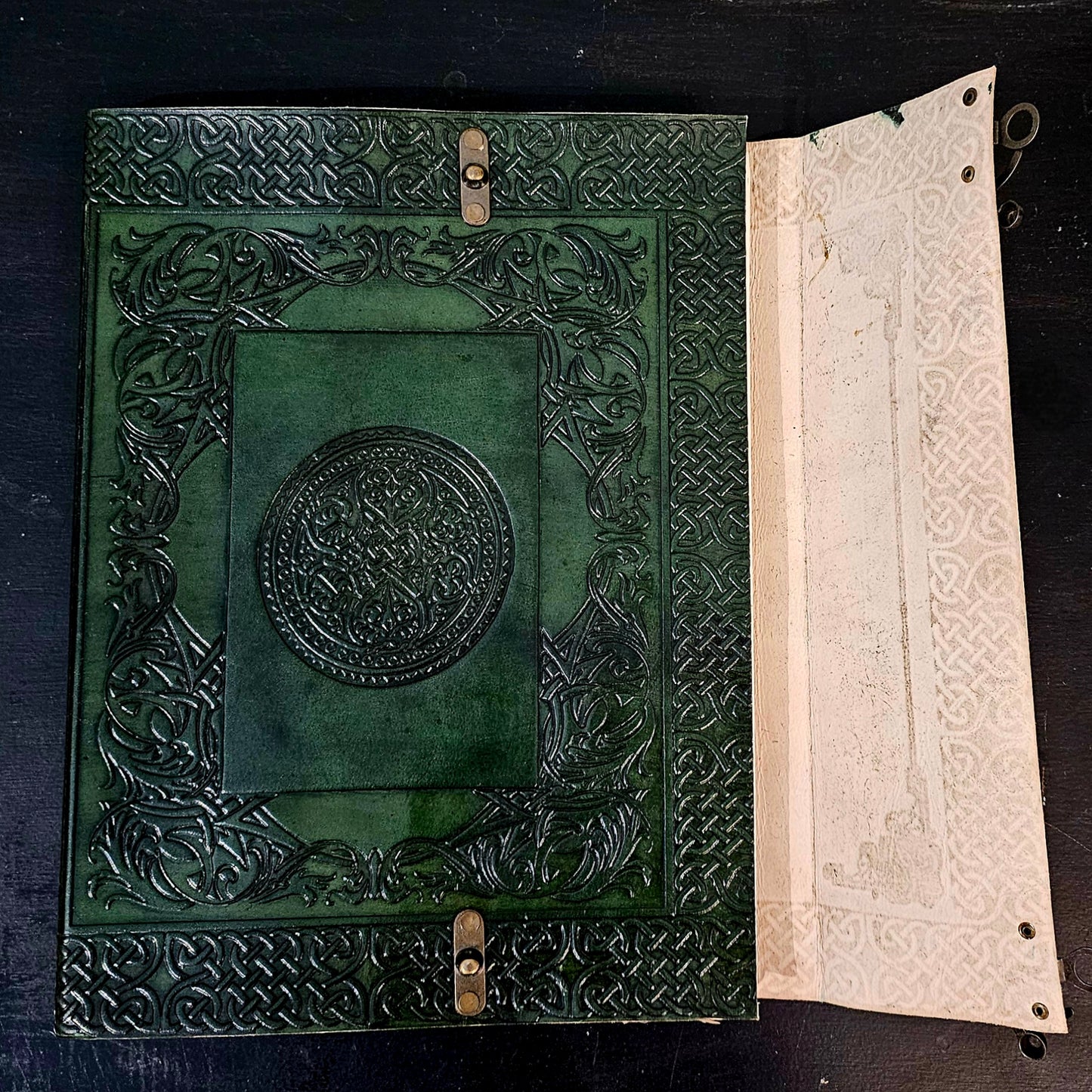 Handmade Celtic Knotwork Leather Journal – Emerald Green